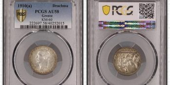 Greece, 1910 Silver Drachma King George I, PCGS AU58