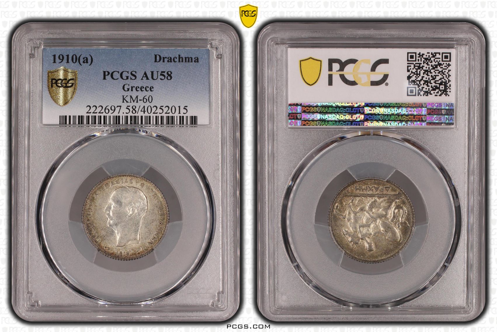 Greece-1-silver-drachma-1910 Greece-1910-Silver-Drachma-King-George-I-PCGS-AU58
