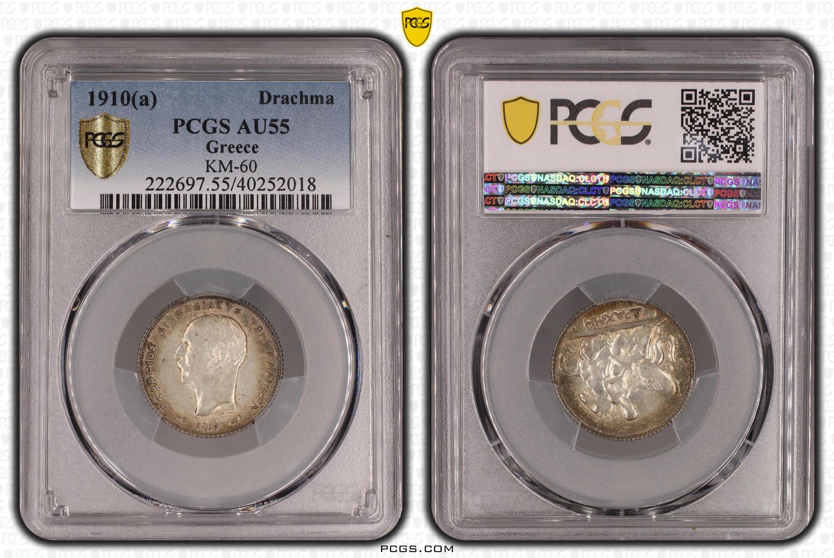 Greece-1910-Silver-Drachma-King-George-I-PCGS-AU55 Greece-1910-Silver-Drachma-King-George-I-PCGS-AU55