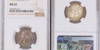 Greece King George I, 1 Silver Drachma 1910  NGC MS 62 Original toning