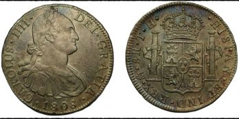 Mexico Silver 8 Reales, 1808-MO TH Mexico city Mint. Armored bust of Charles IV