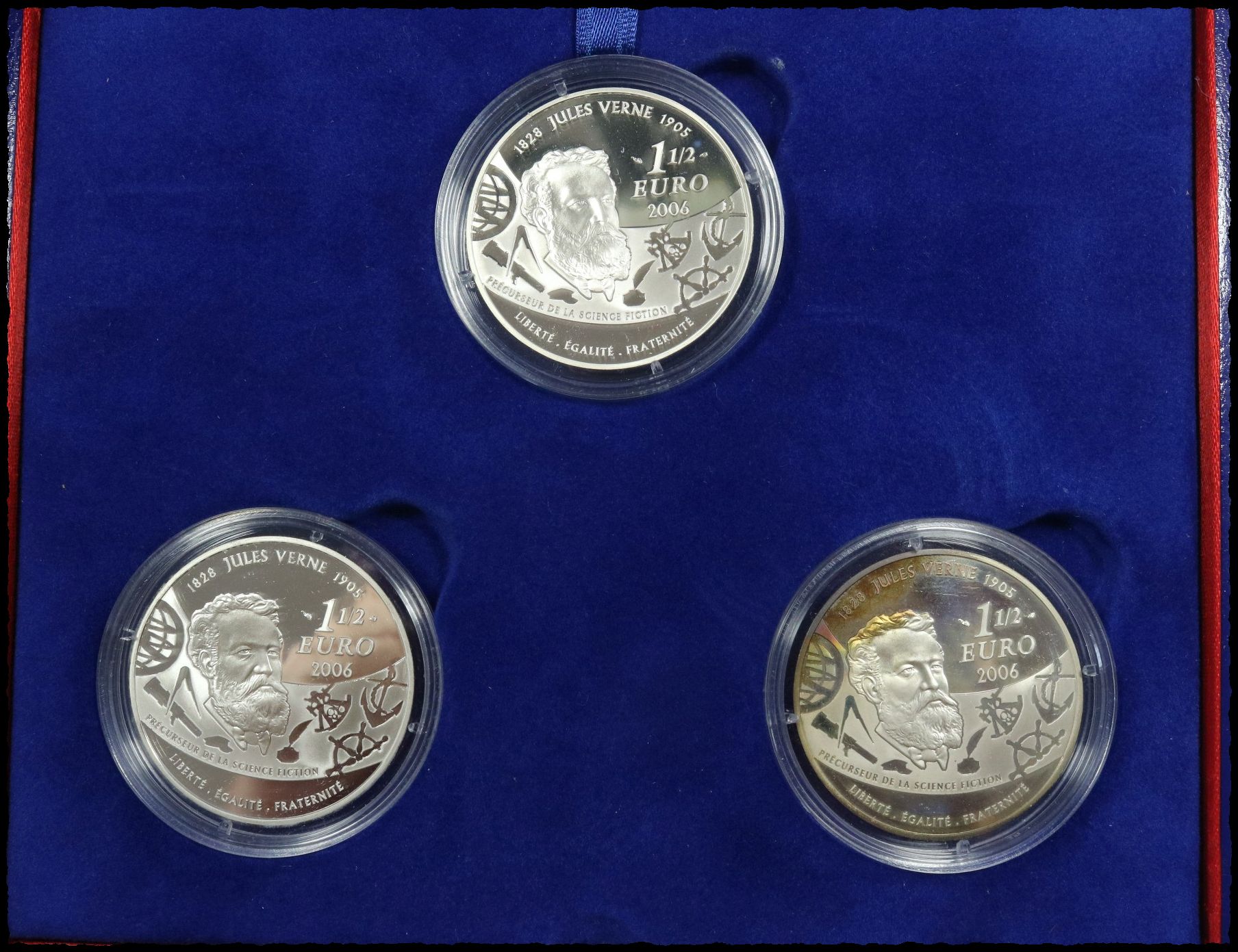 aQurfm France-Monnaie-De-Paris-3-x-1-1/2-Euro-2006-Silver-Proof-Jules-Verne-Series-Box-&-COA-Rare-midas-collectibles