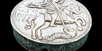 Rare and unusual Greek Silver Box With Saint George and The Dragon 1830